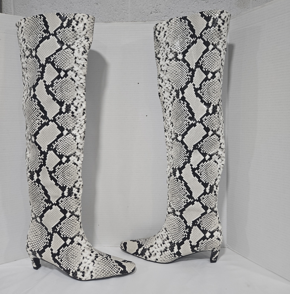 Snakeskin Faux Leather Over The Knee Kitten Heel Boots Glam Mobwife 10 Animal